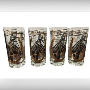 Vintage Kentucky Derby Glass Cup Tumbler‎ Mint Julep 1970 Horse Equestrian Set
